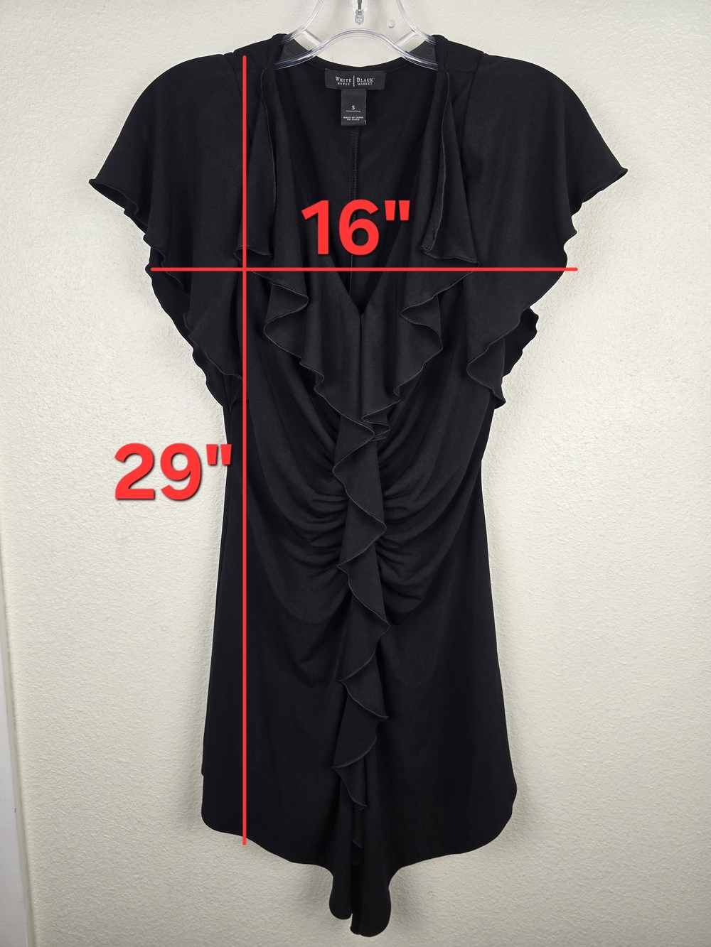 White House Black Market | Black Cascading Ruffle Mini Dress - Size Small - Picture 7 of 7